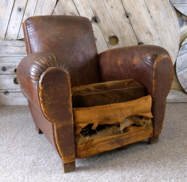 Antique French Leather Cigar Chair